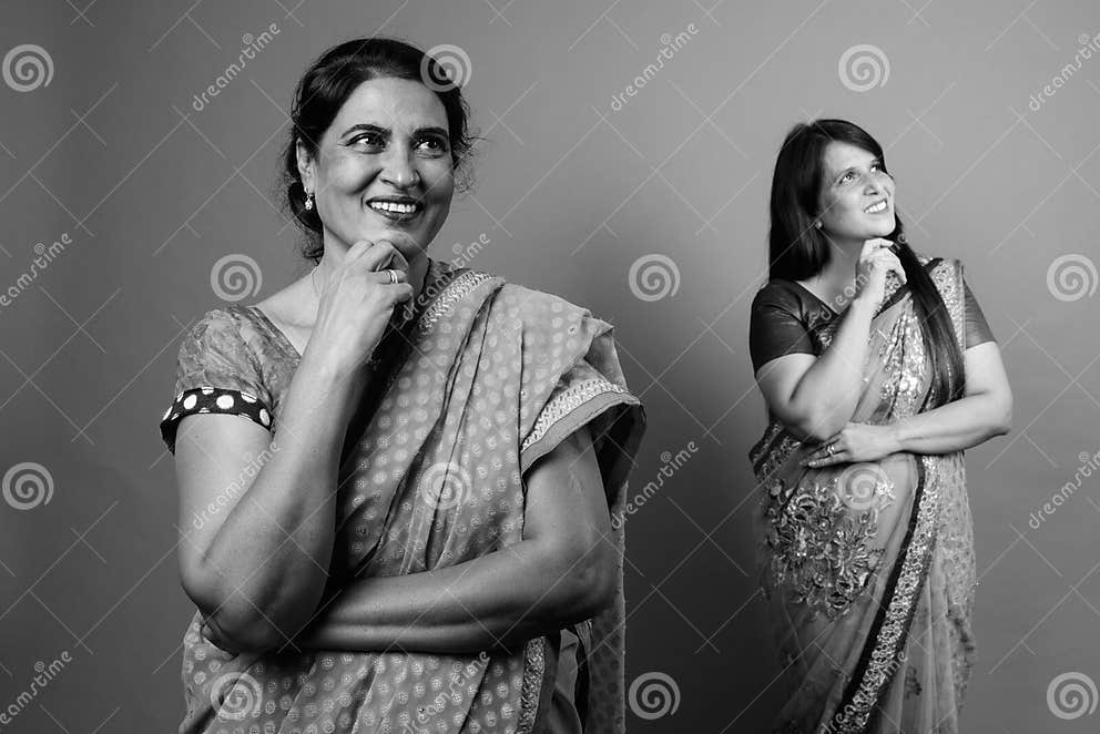 Two Mature Indian Women Wearing Sari Indian Traditional Clothes