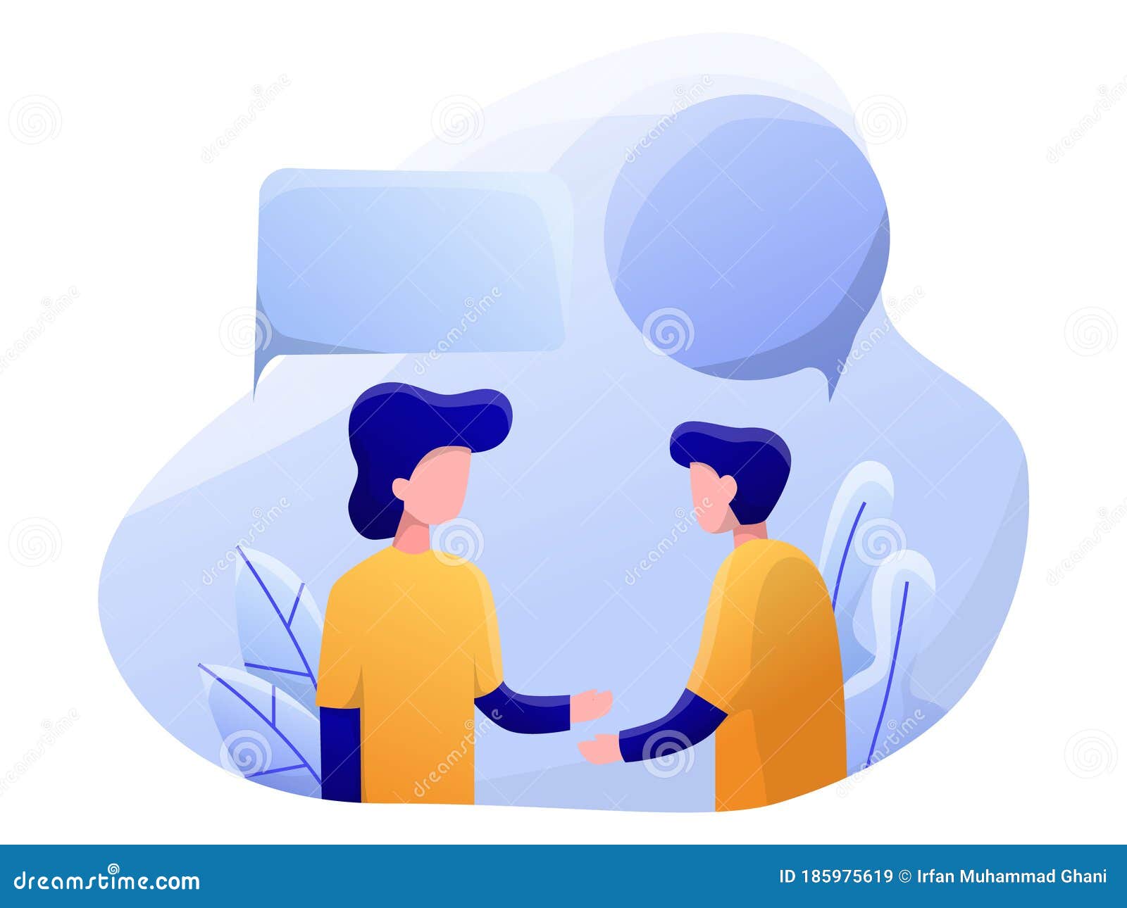 Two Men Discuss with Dialog Speech Bubbles, Businessmen Talk To Each