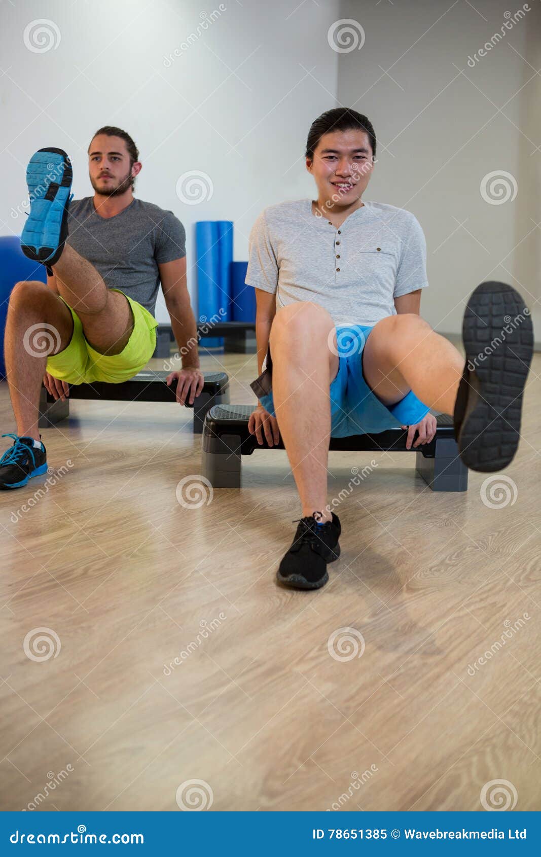 Two Men Doing Aerobic Exercise on Stepper Stock Image Image of health