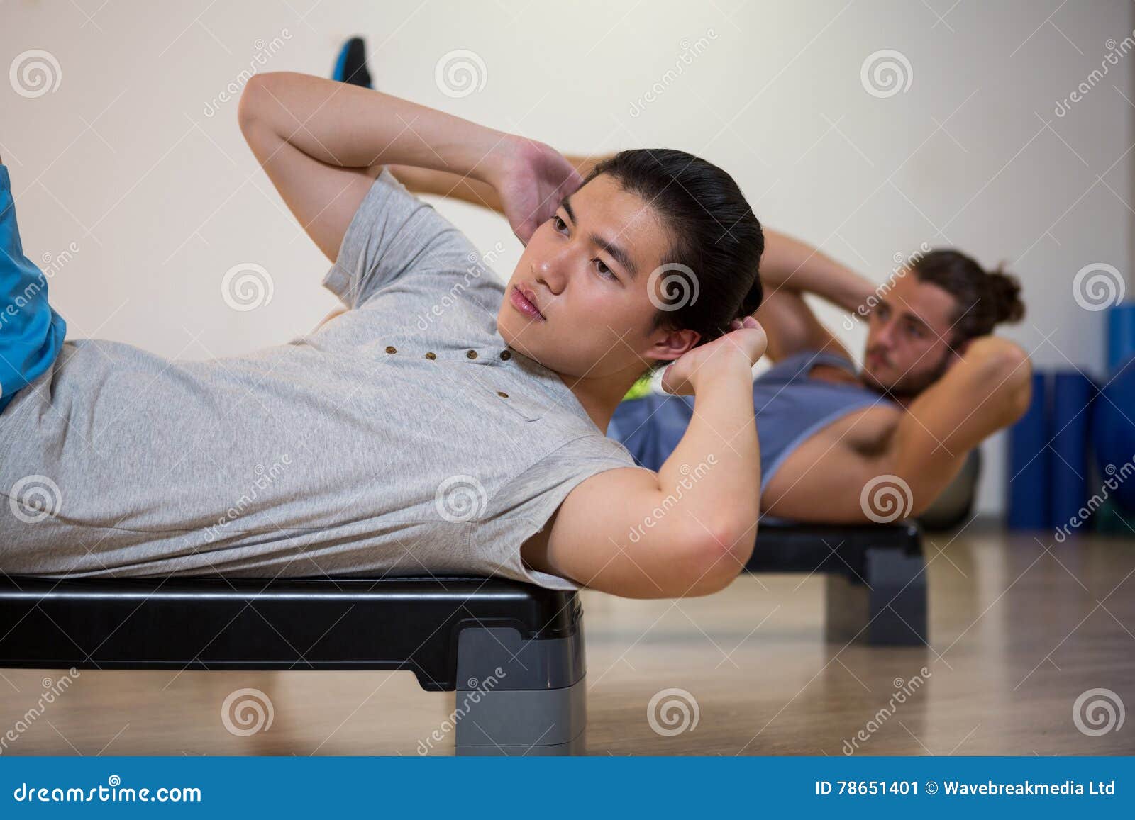 Two Men Doing Aerobic Exercise on Stepper Stock Image Image of