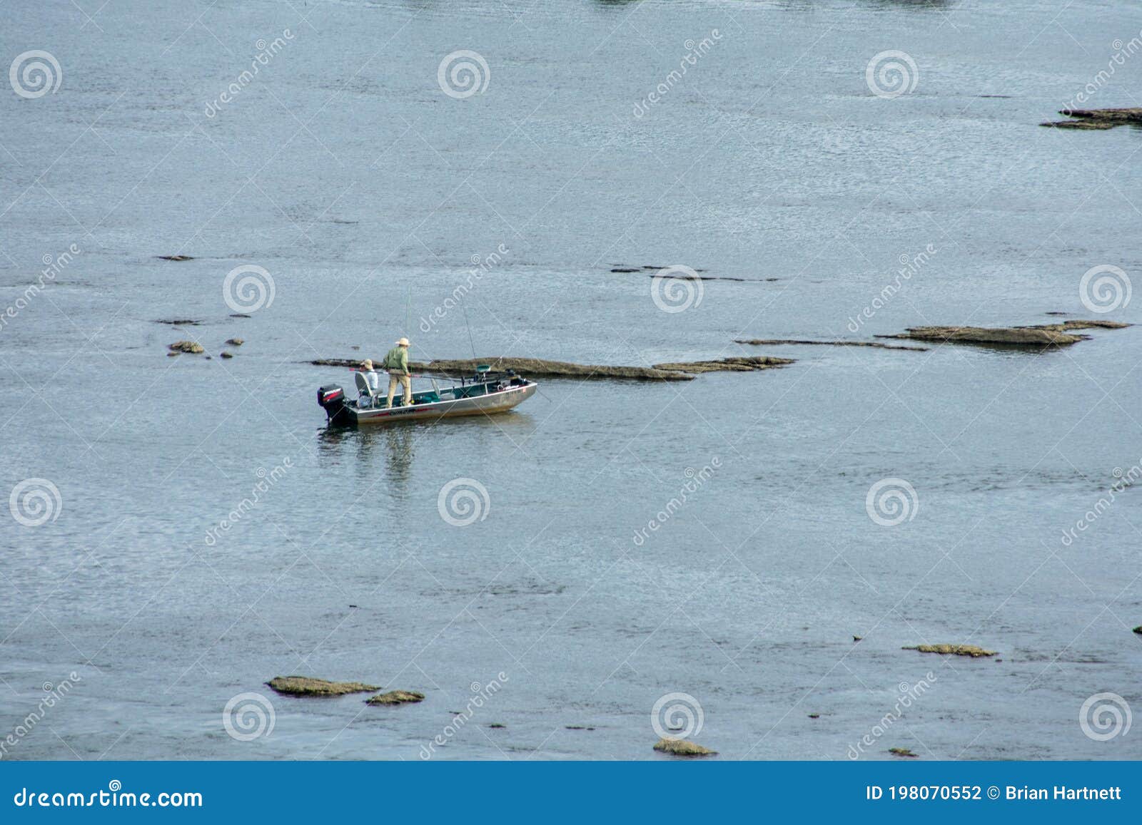 Two Men on a Fishing Boat on the Susquehanna River Near Historic