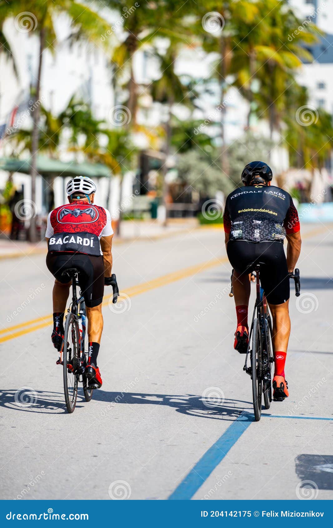 Two Men Riding Sport Bikes in Miami Beach Editorial Image Image of