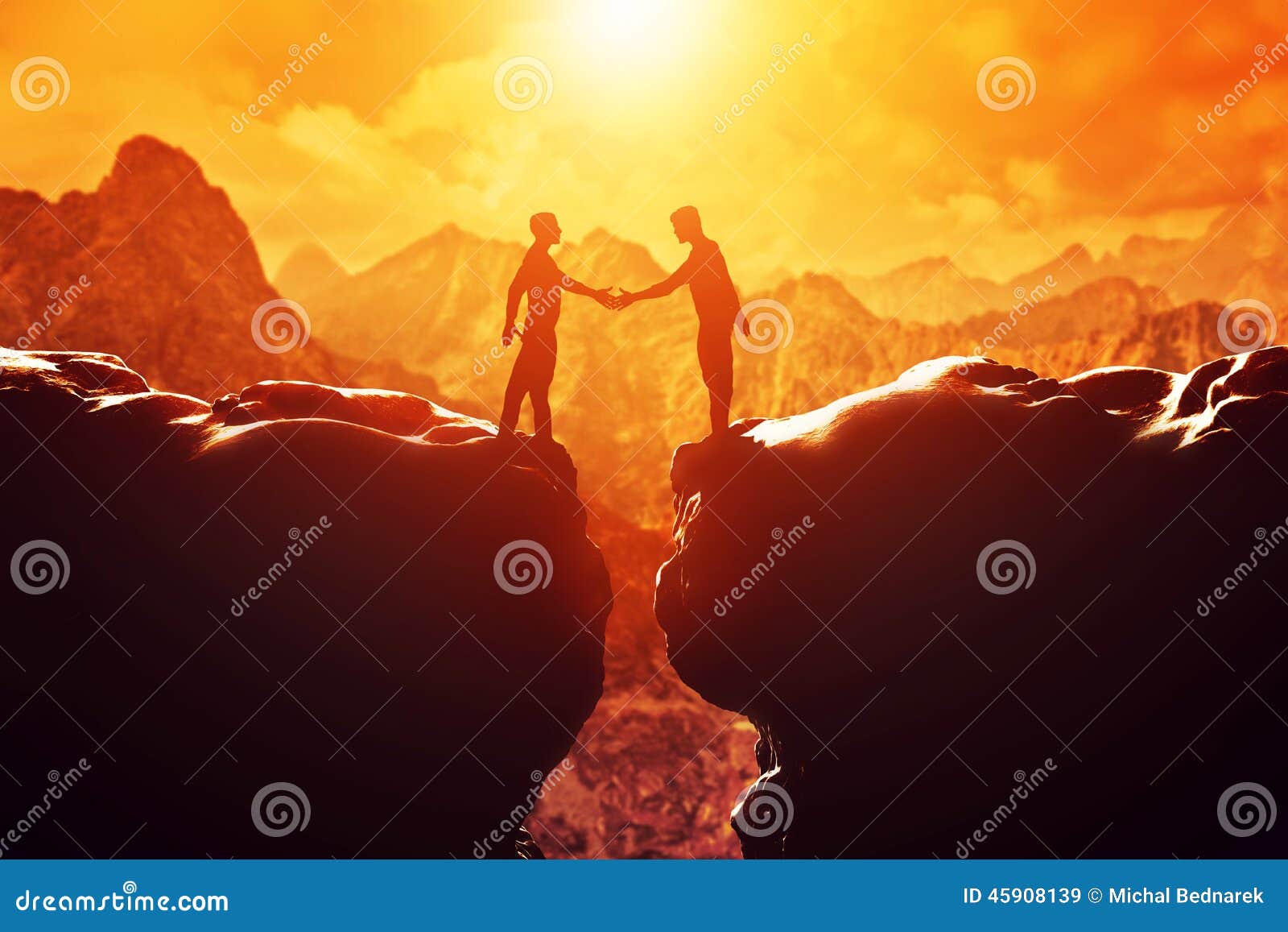 two men shake hands over precipice. business handshake