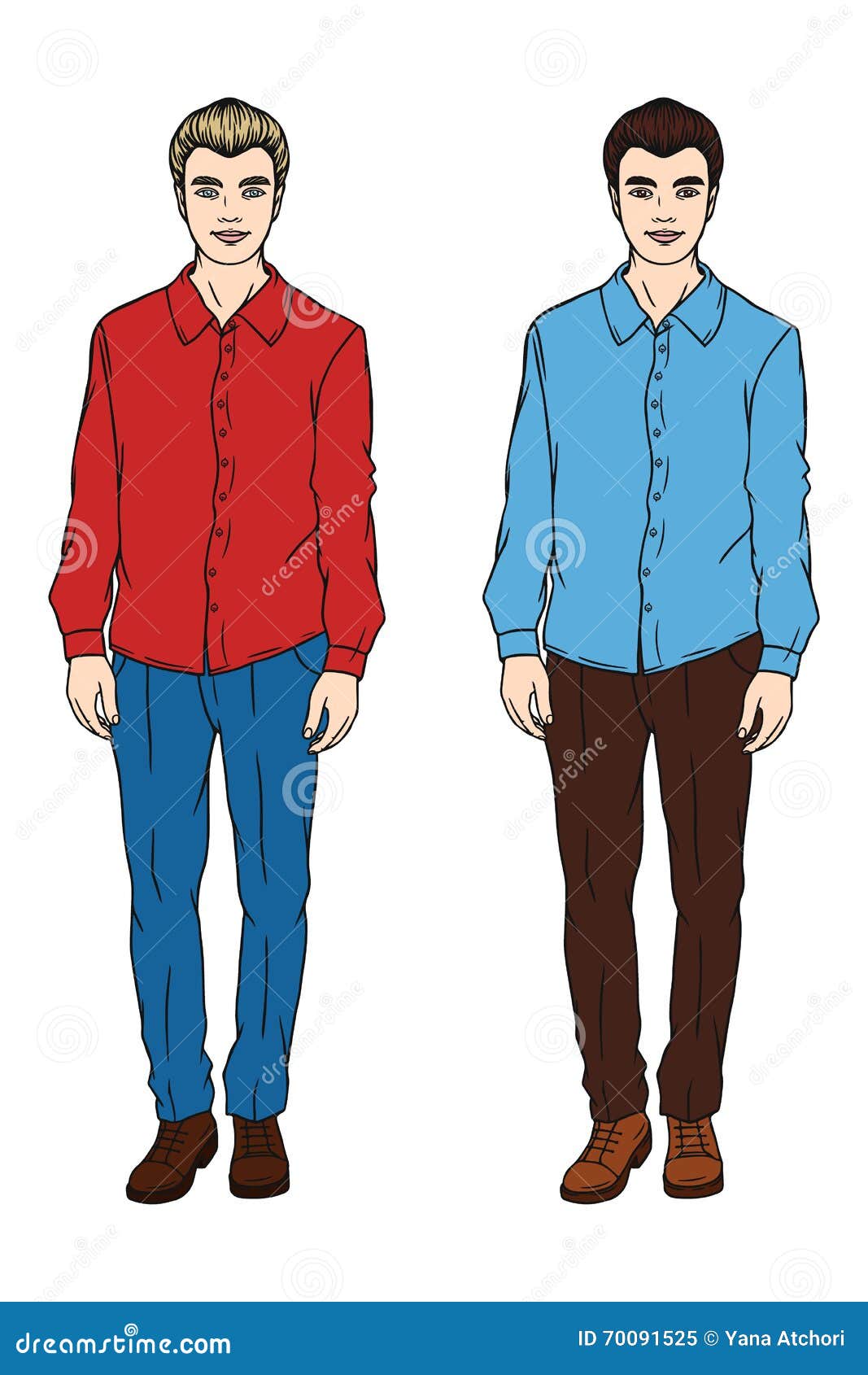 Two Men in a Shirt and Trousers. Stock Vector - Illustration of collar ...