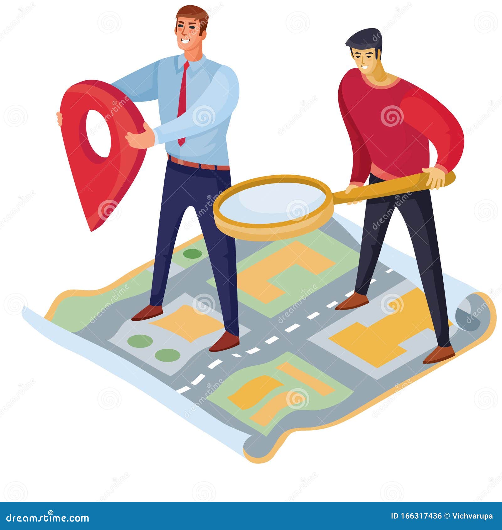 put on the map Two Men Are Standing On The Map One Is Looking For Something With