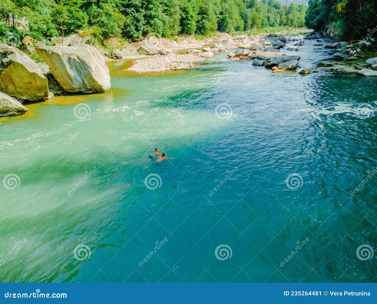 Two Men Swimming in Mountain River Stock Image Image of summer