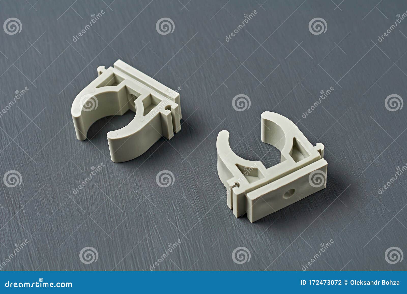 Two Modern Plastic Clamps for Polypropylene Pipe for Water and Heating