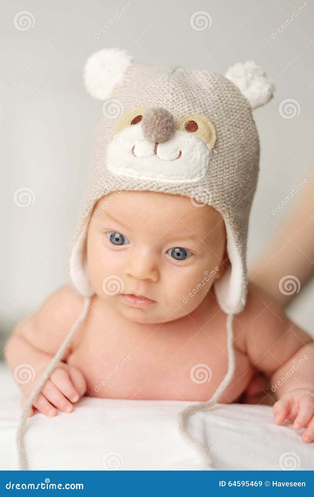 Two Months Old Baby in Funny Hat Stock Image Image of portrait