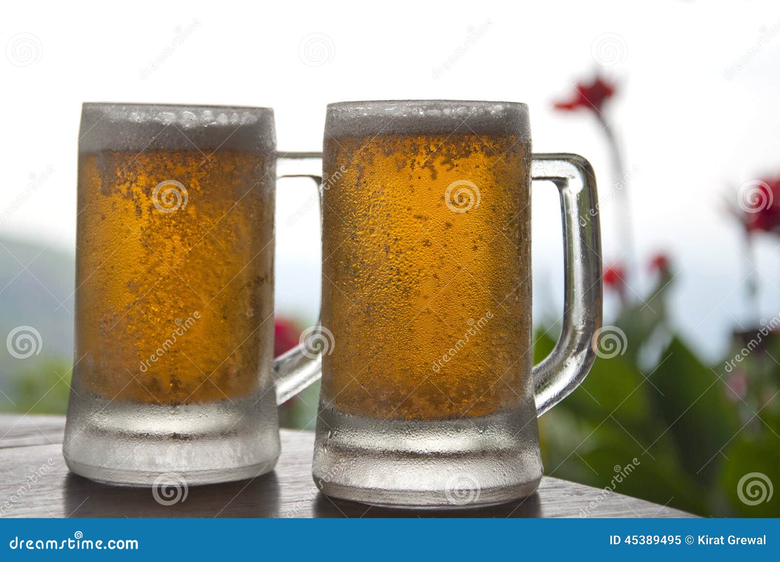 Two Mugs of Chilled Beer stock image. Image of beverage 45389495
