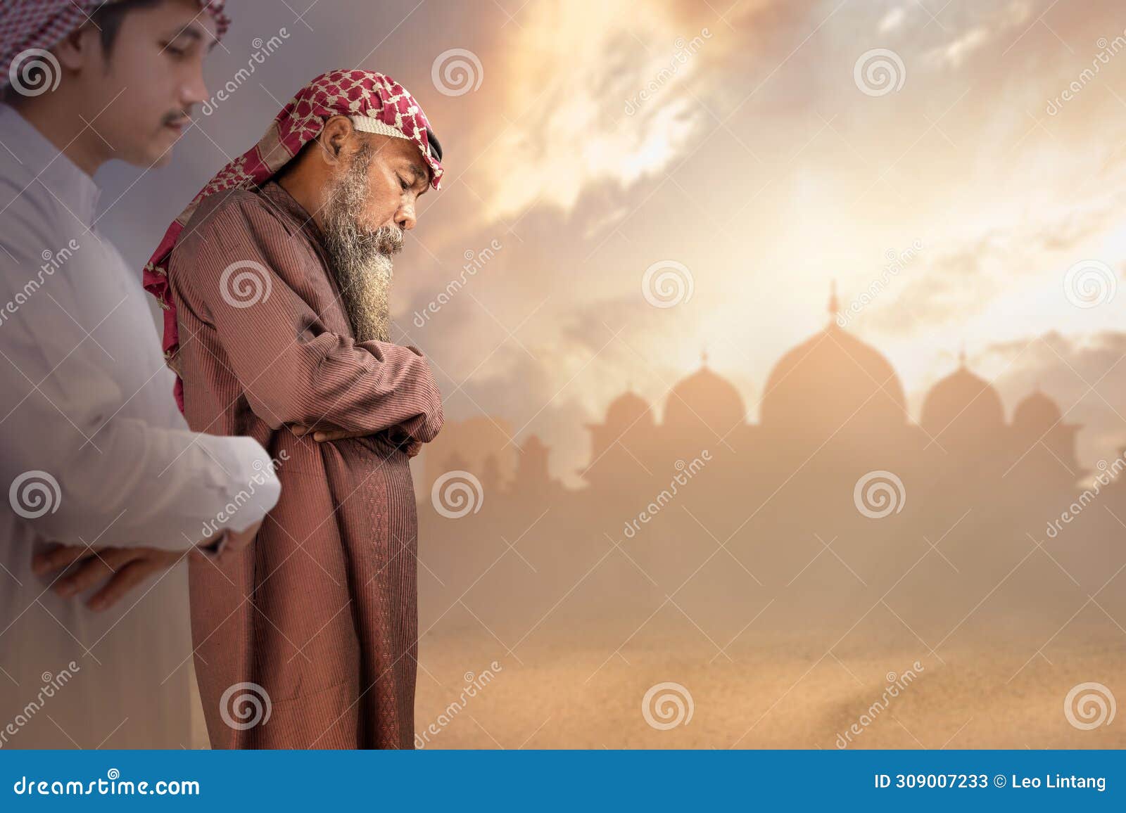 two muslim men with agal in a praying position (salat