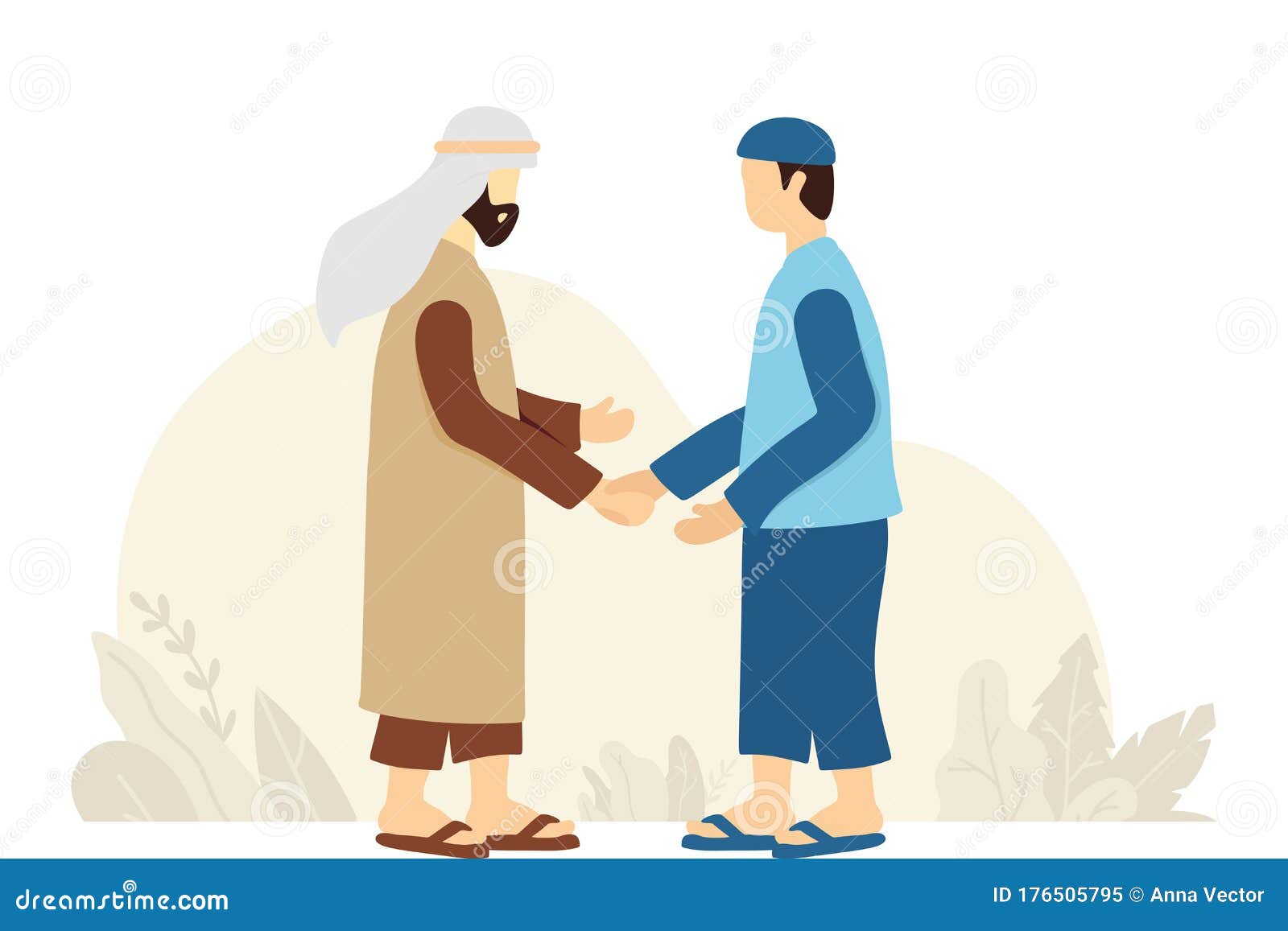 Two Muslim Men Shake Hands Illustration Vector Stock Vector