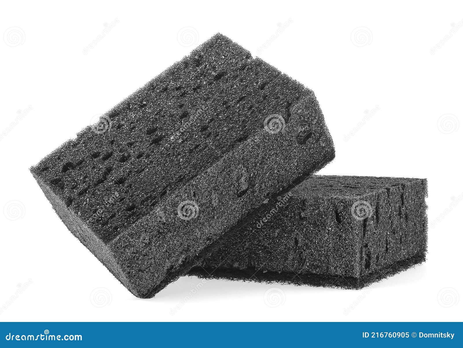 Two New Absorbent Black Sponge Isolated on White Background. Black