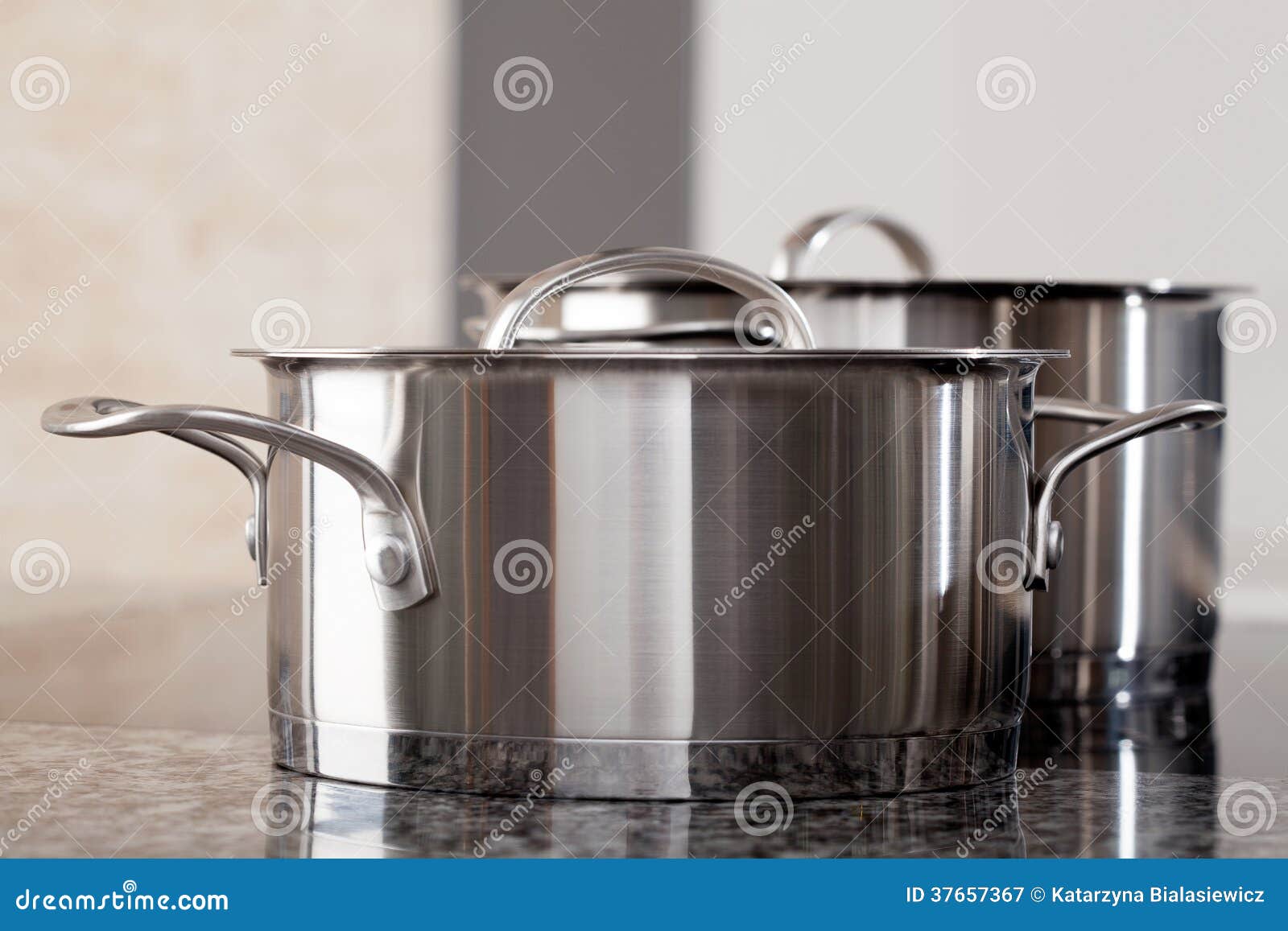 Two New Clean Aluminum Professional Pots Stock Image Image of silver
