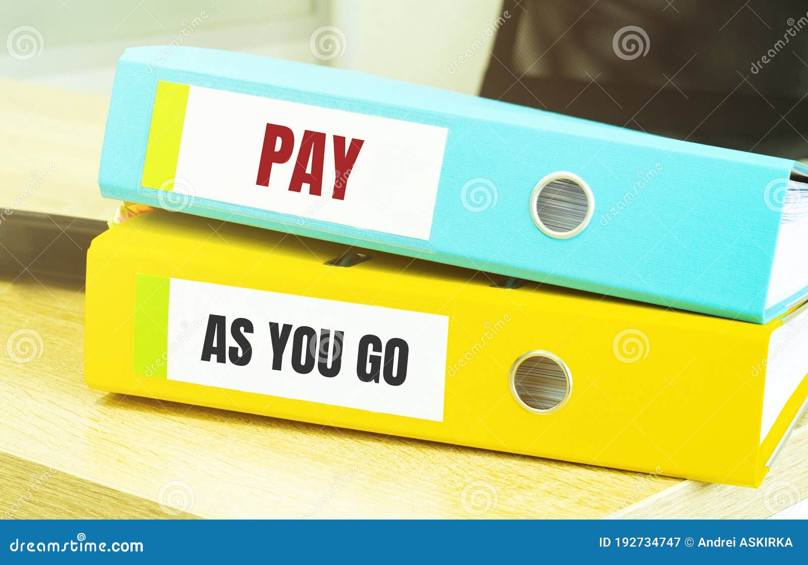 Two Office Folders with Text PAY AS YOU GO Stock Image Image of
