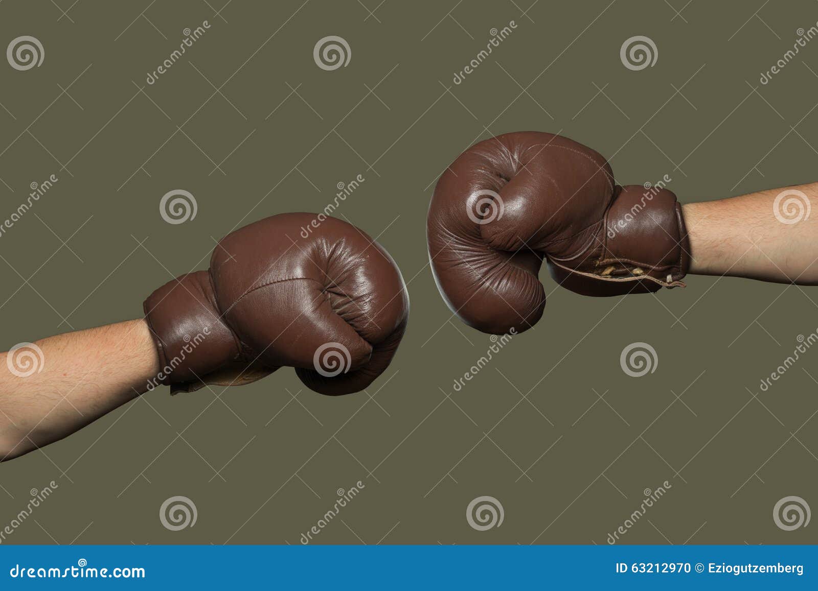 Two Old Brown Boxing Gloves Hit Together Stock Photo Image of