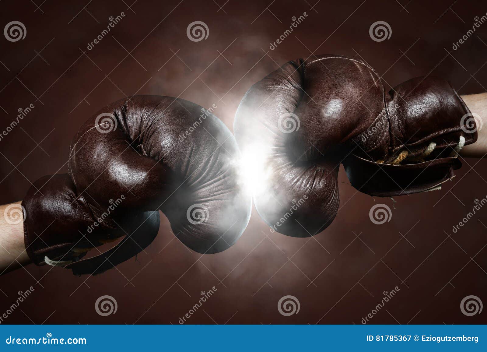 Two Old Brown Boxing Gloves Hit Together Stock Image Image of