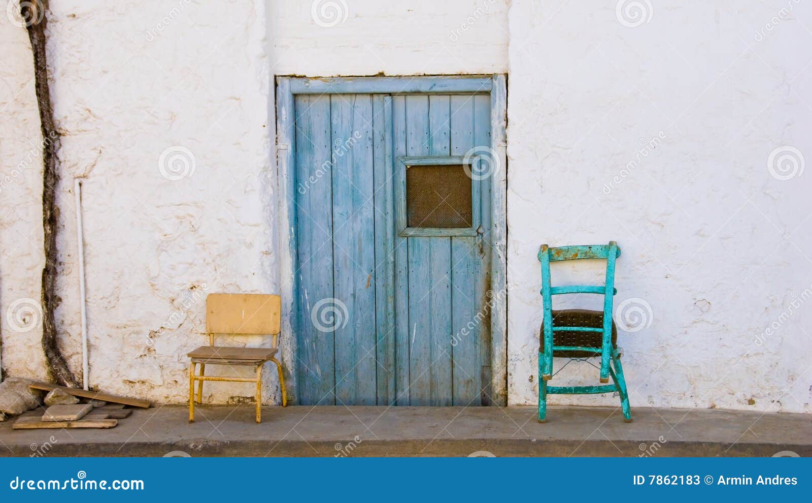Two old Chairs and a Door stock image. Image of sidewalk 7862183