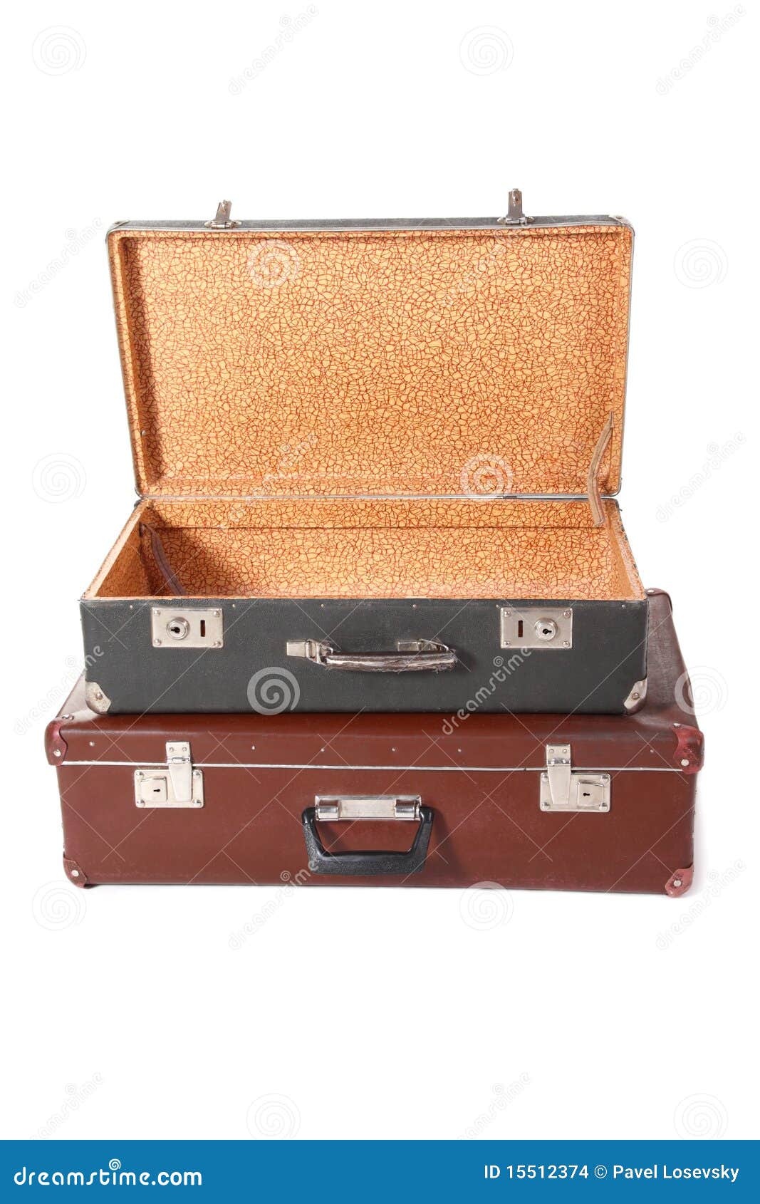 Two Old Dirty Dusty Suitcase. Isolated. Stock Photo Image of vacation, empty 15512374