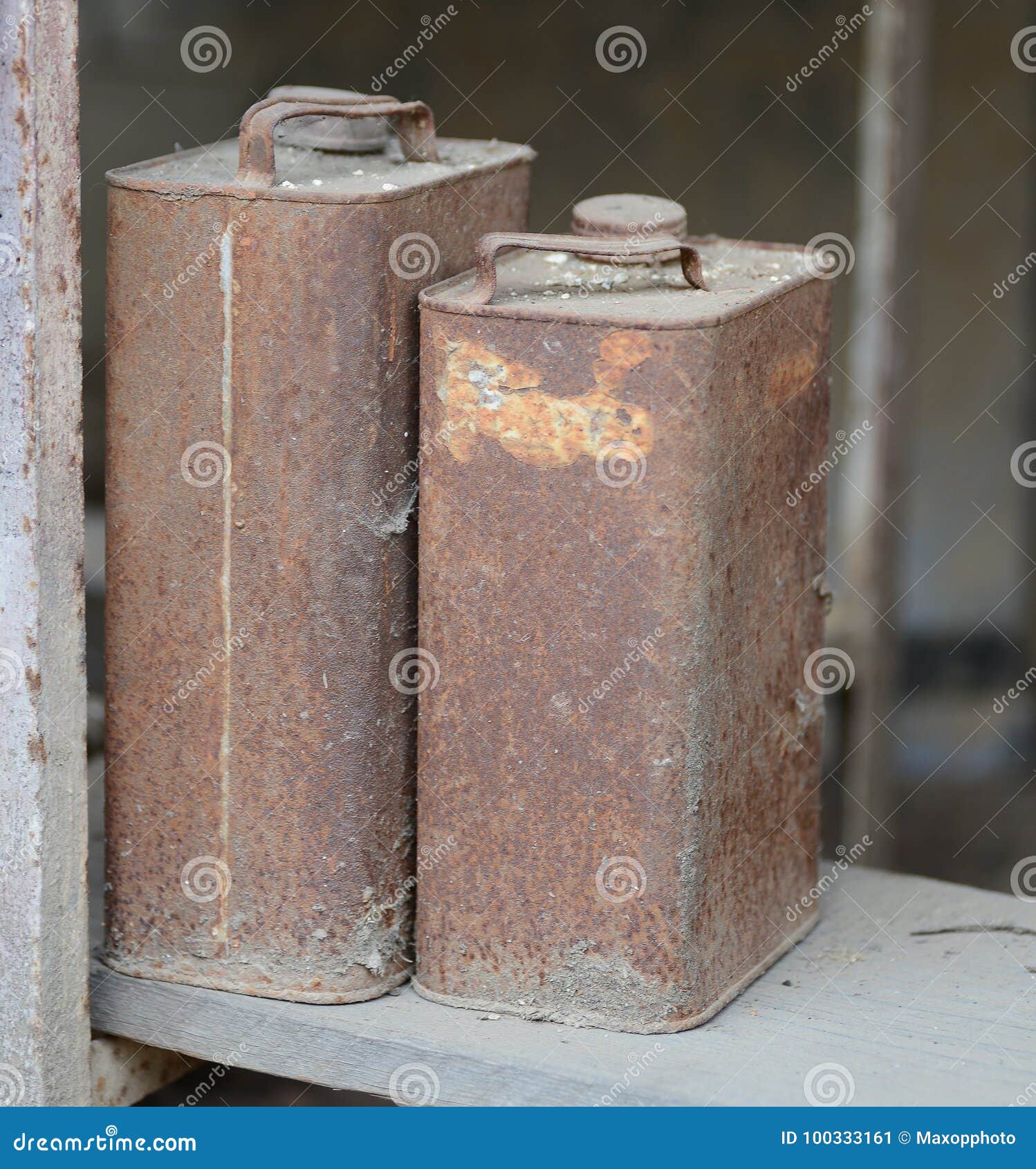 Two Old Rusty Metal Cans from Oil Stock Image Image of empty