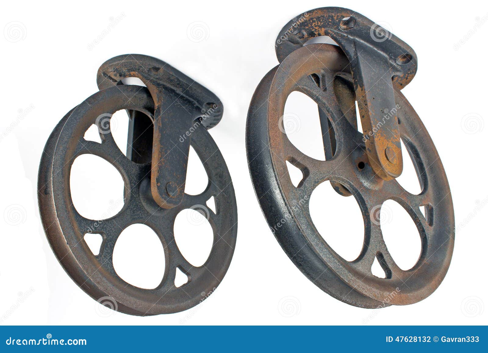 Two old rusty pulley stock photo. Image of wheel, closeup 47628132