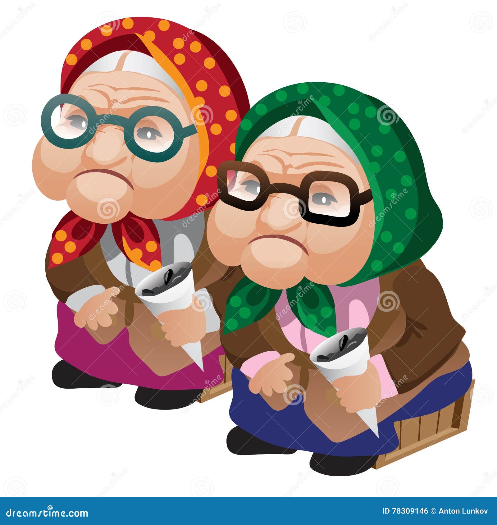 Two Old Women in Glasses Sitting with Seeds Stock Vector - Illustration