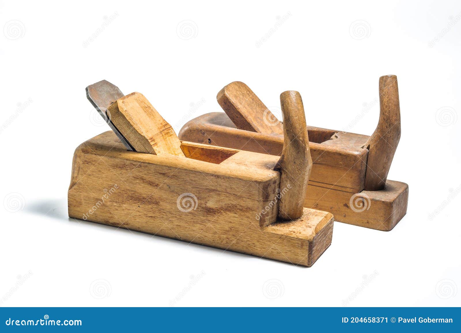 Two Old Wooden Jointer Isolated on a White Background Stock Image