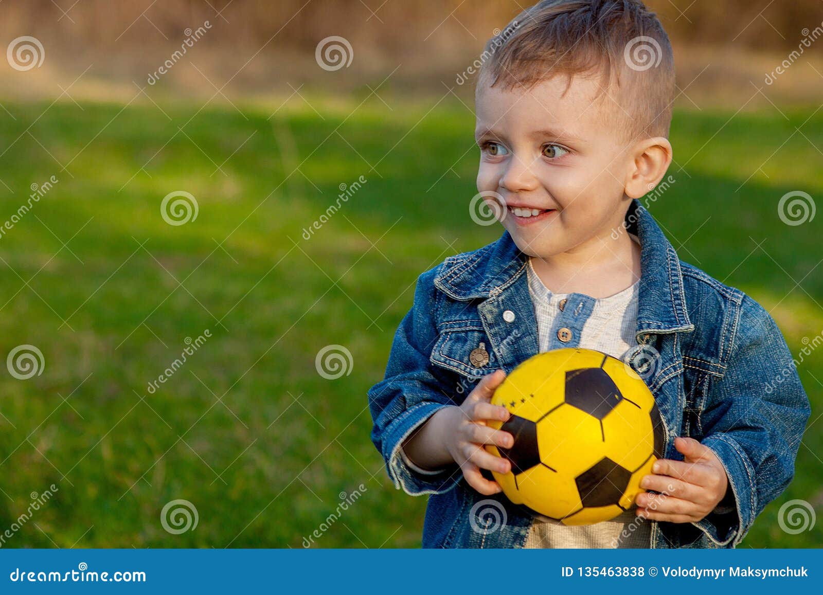 Twoold Years Boy Keeping Soccer Ball in Park Stock Photo Image of
