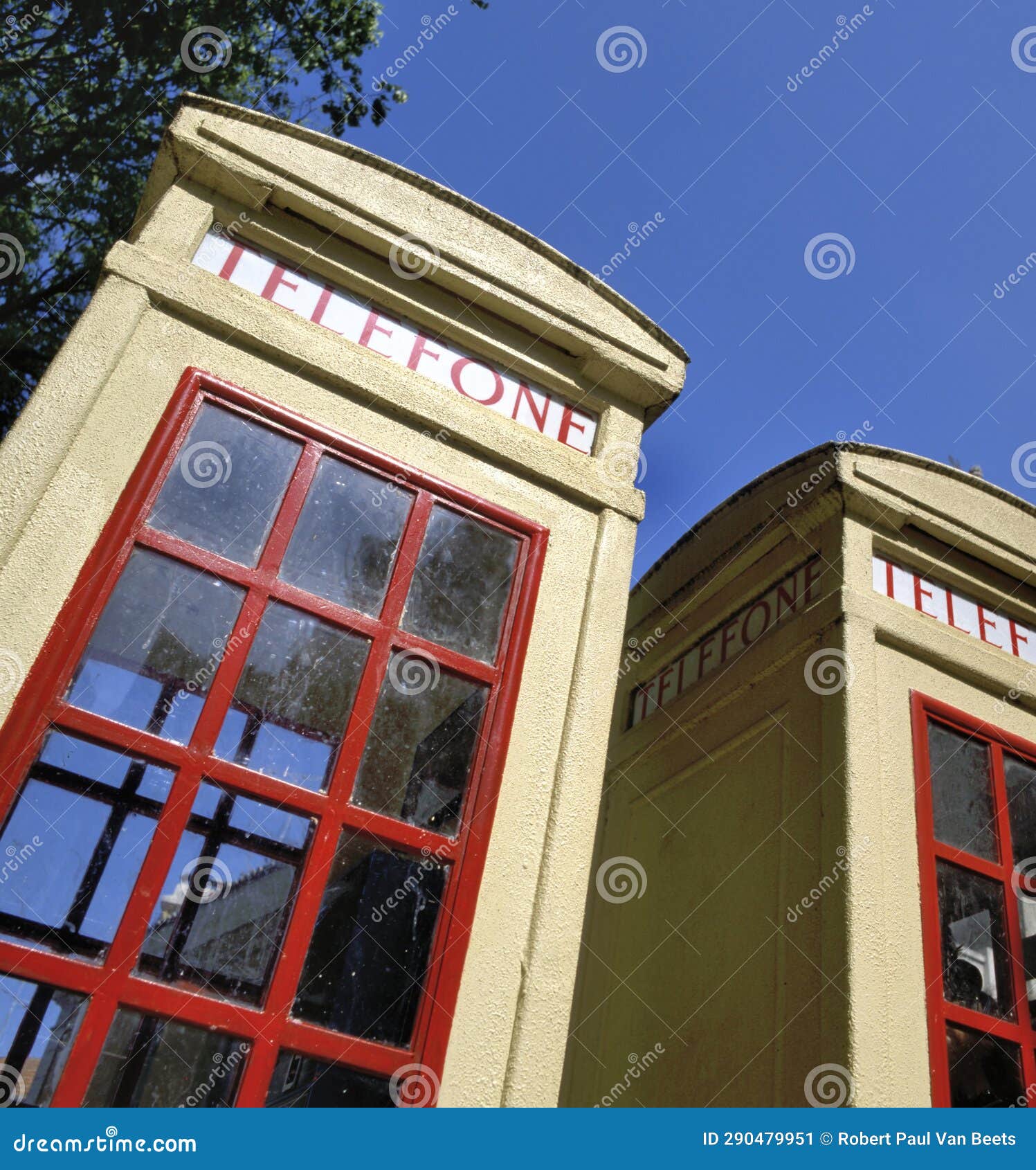 two oldfashioned telephone booths