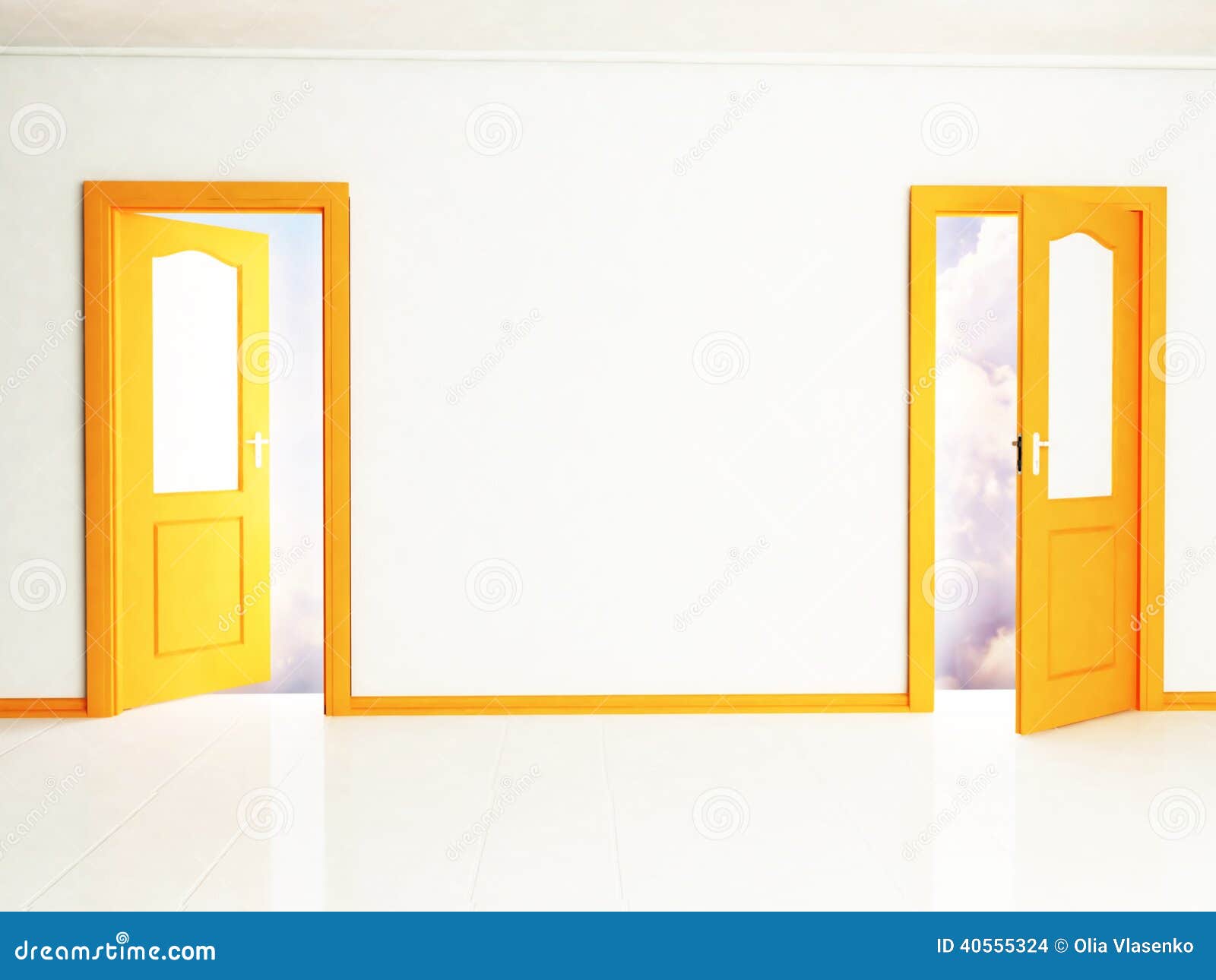 Two open orange doors stock illustration. Illustration of doorway