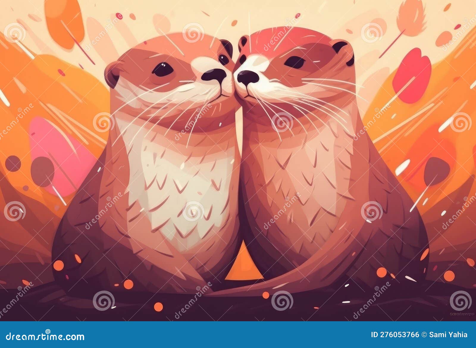 Otterly in Love a Heartfelt Embrace. Generative Ai. Stock Illustration Illustration of otters