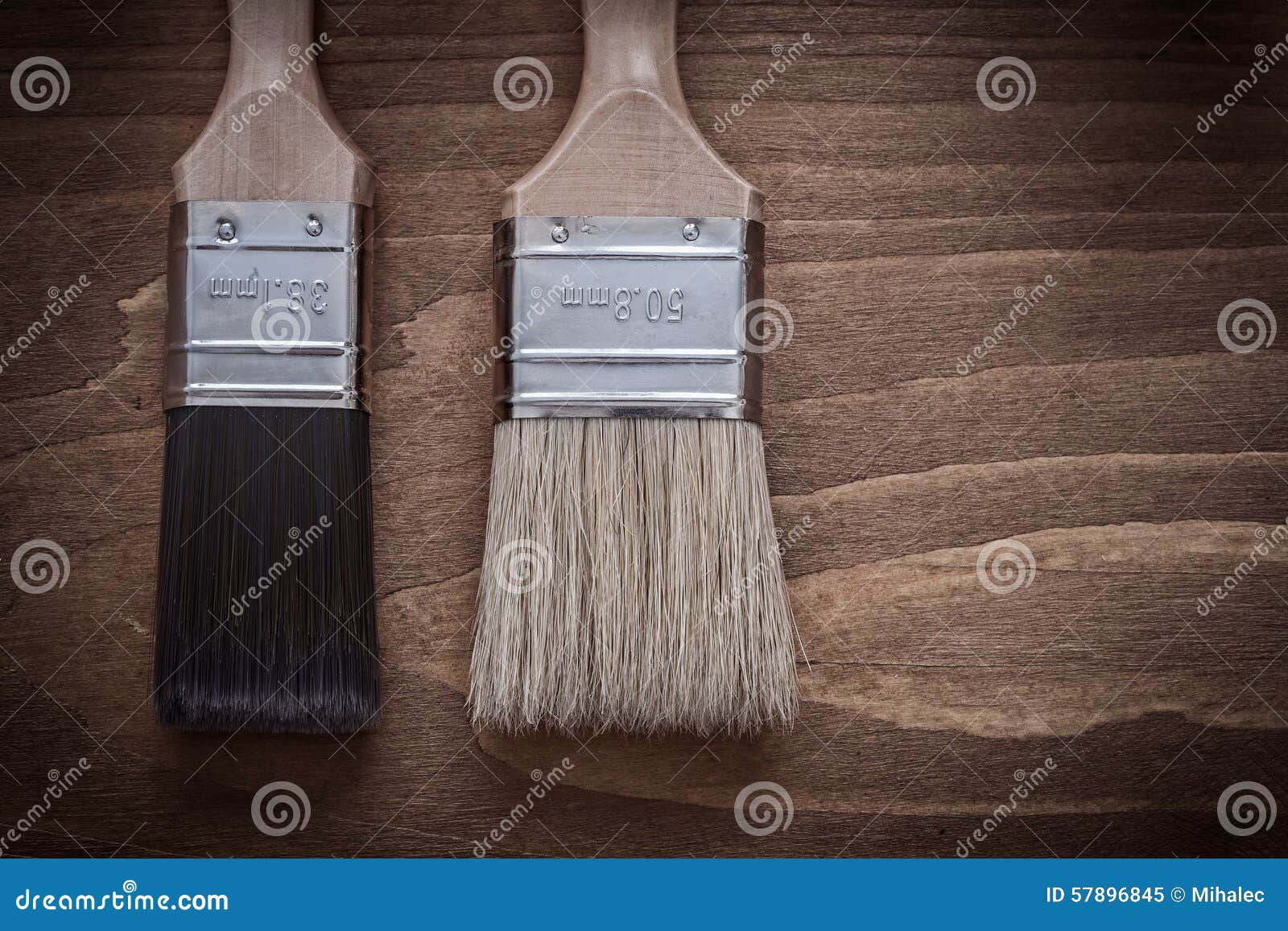 Two Paint Brushes with Wood Handles and Bristle Construction Con Stock