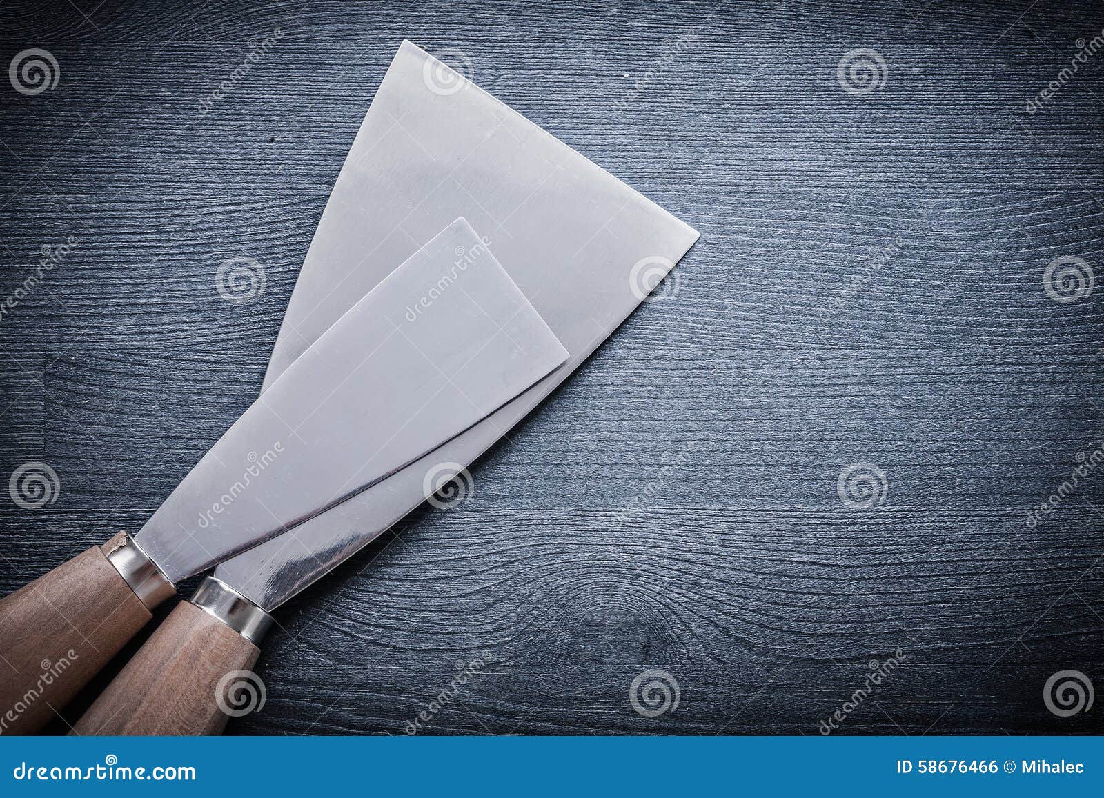 Two Paint Scrapers on Wood Board Close Up Stock Photo Image of steel