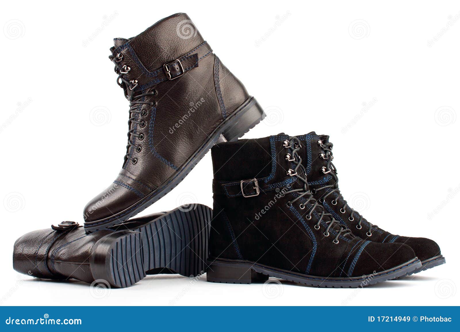 Two Pairs of Black Laced Boots Stock Image - Image of outfit, sole ...