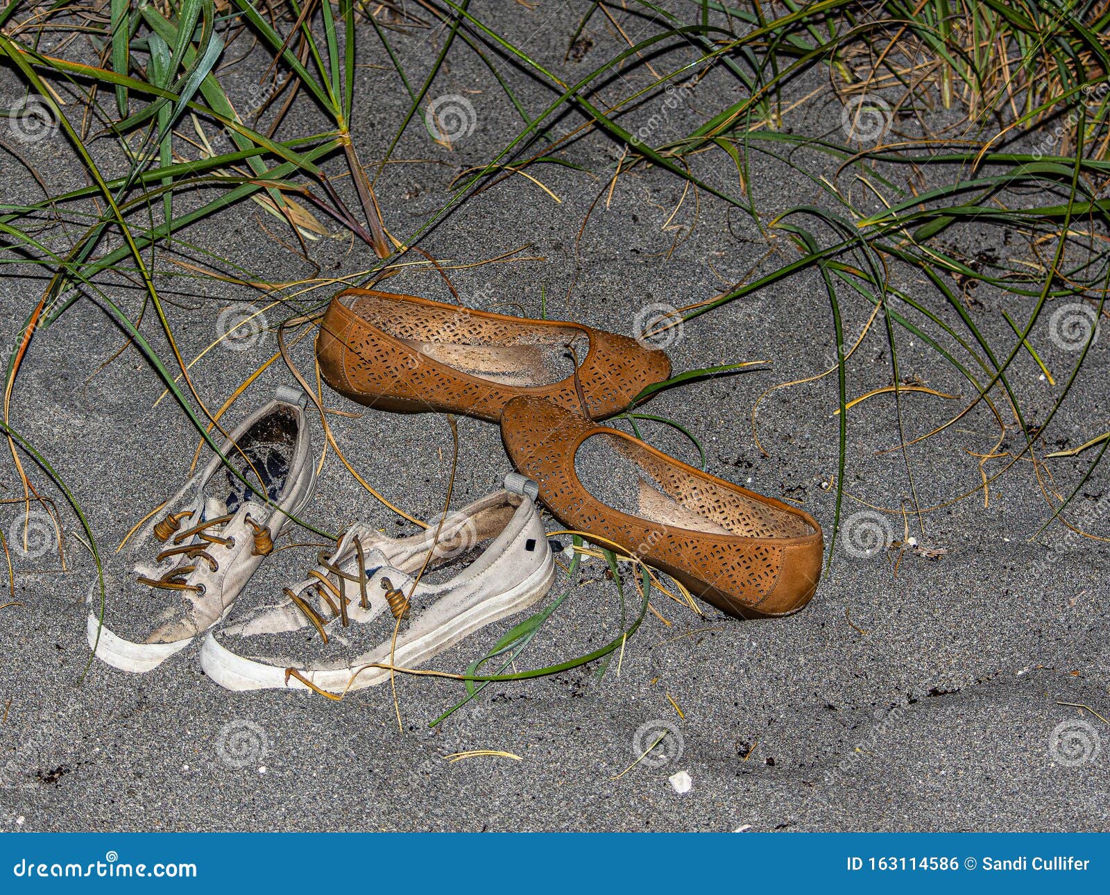 Shoes Abandoned on the Beach Stock Photo - Image of footwear, slip ...