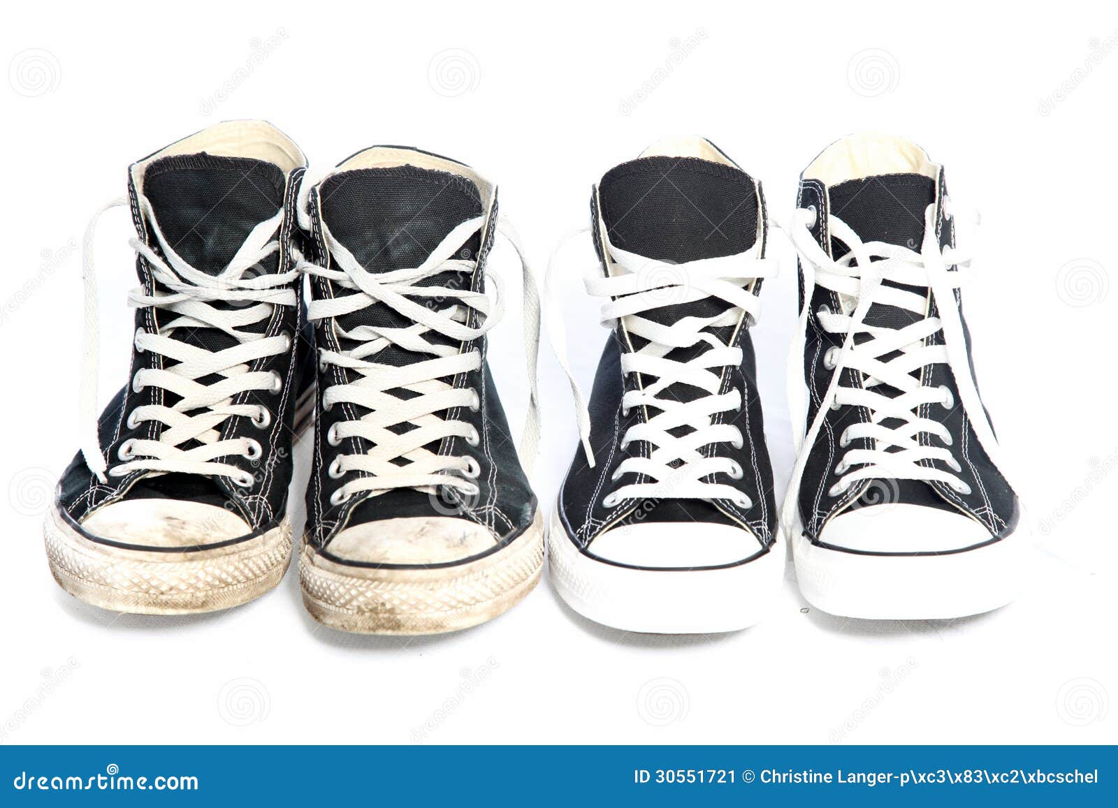 Two Pairs of Sneakers - One Old, One New Stock Image - Image of ...