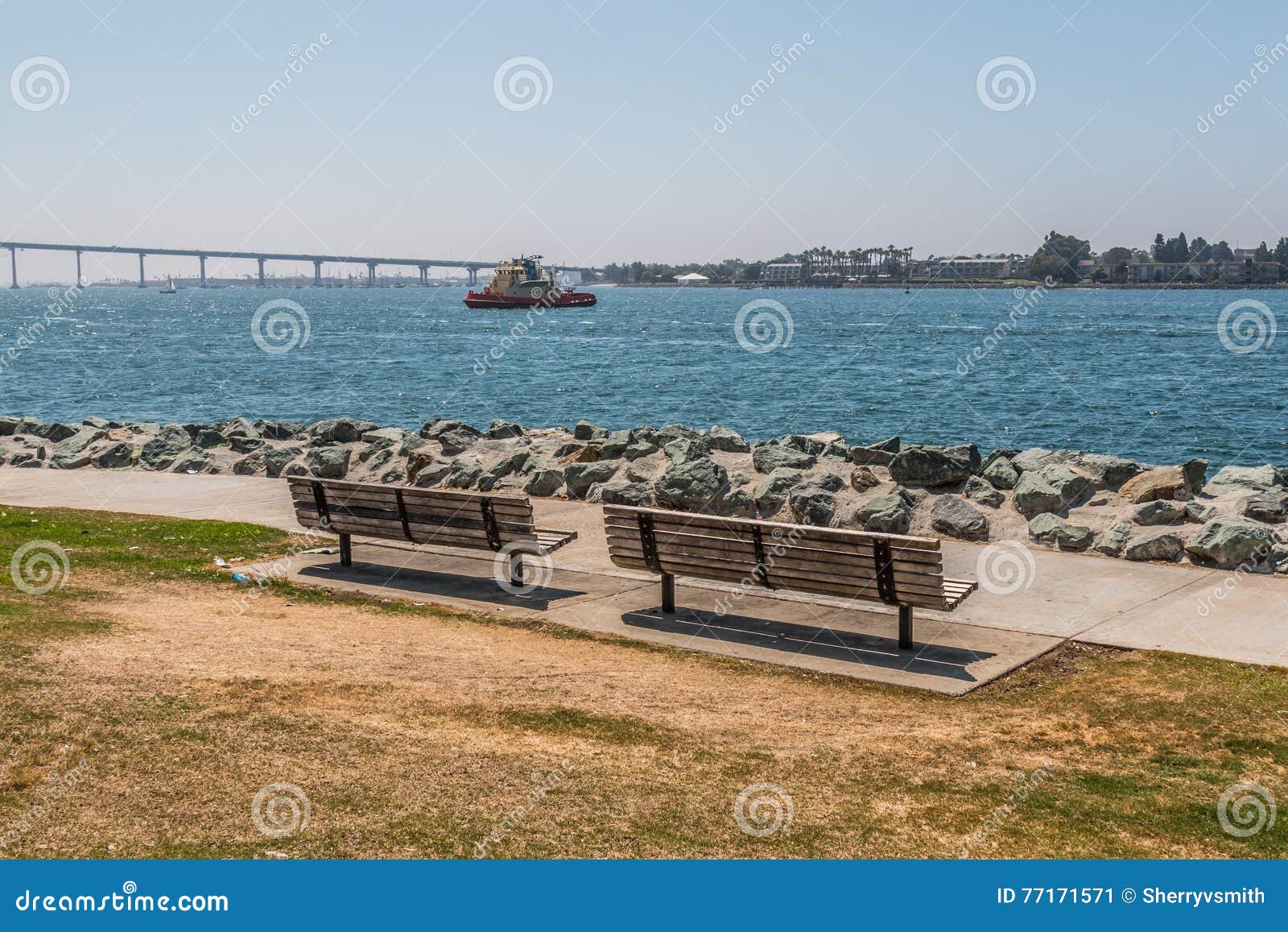 two park benches at embarcadero park south in san diego