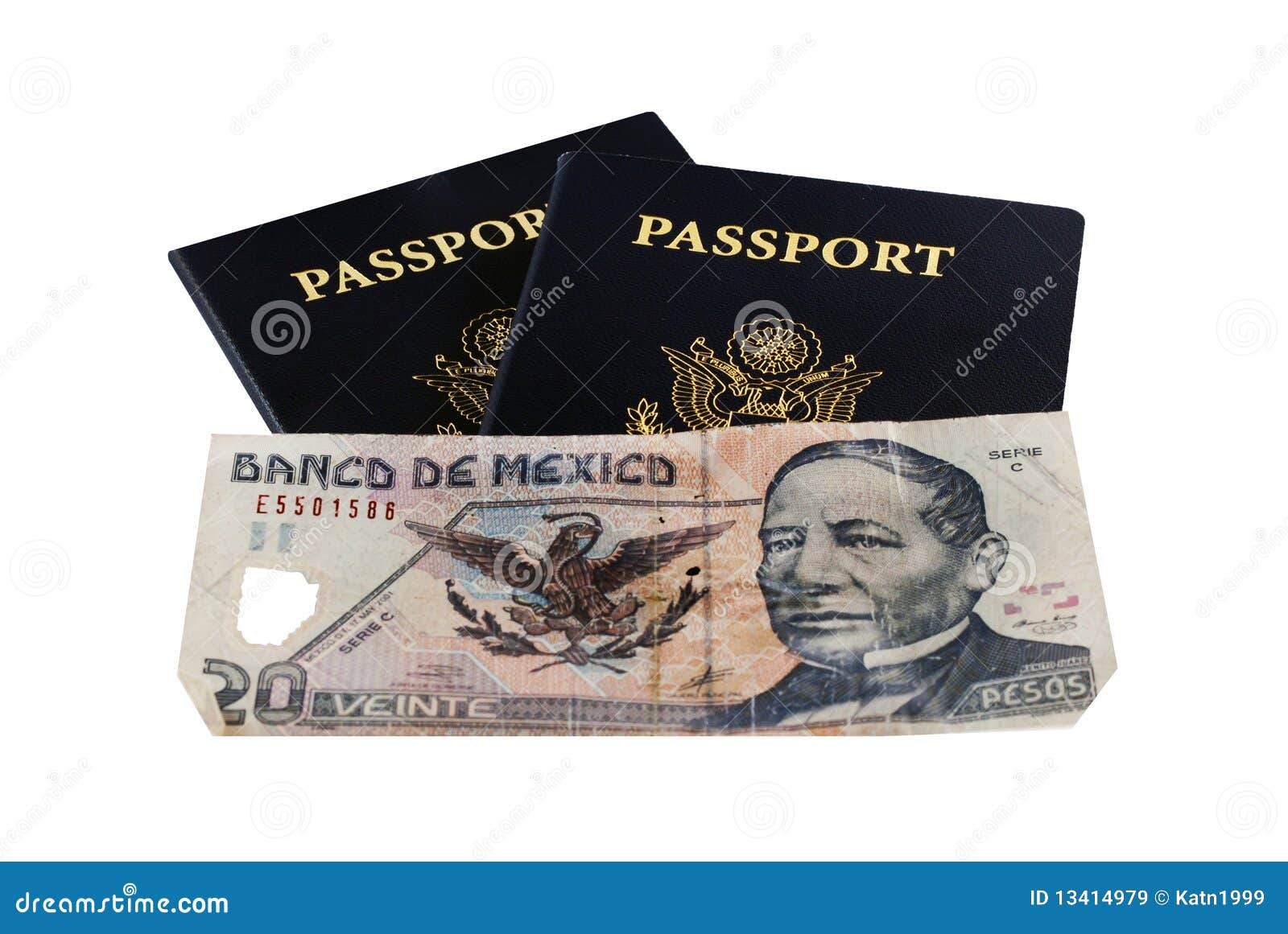two passports with pesos