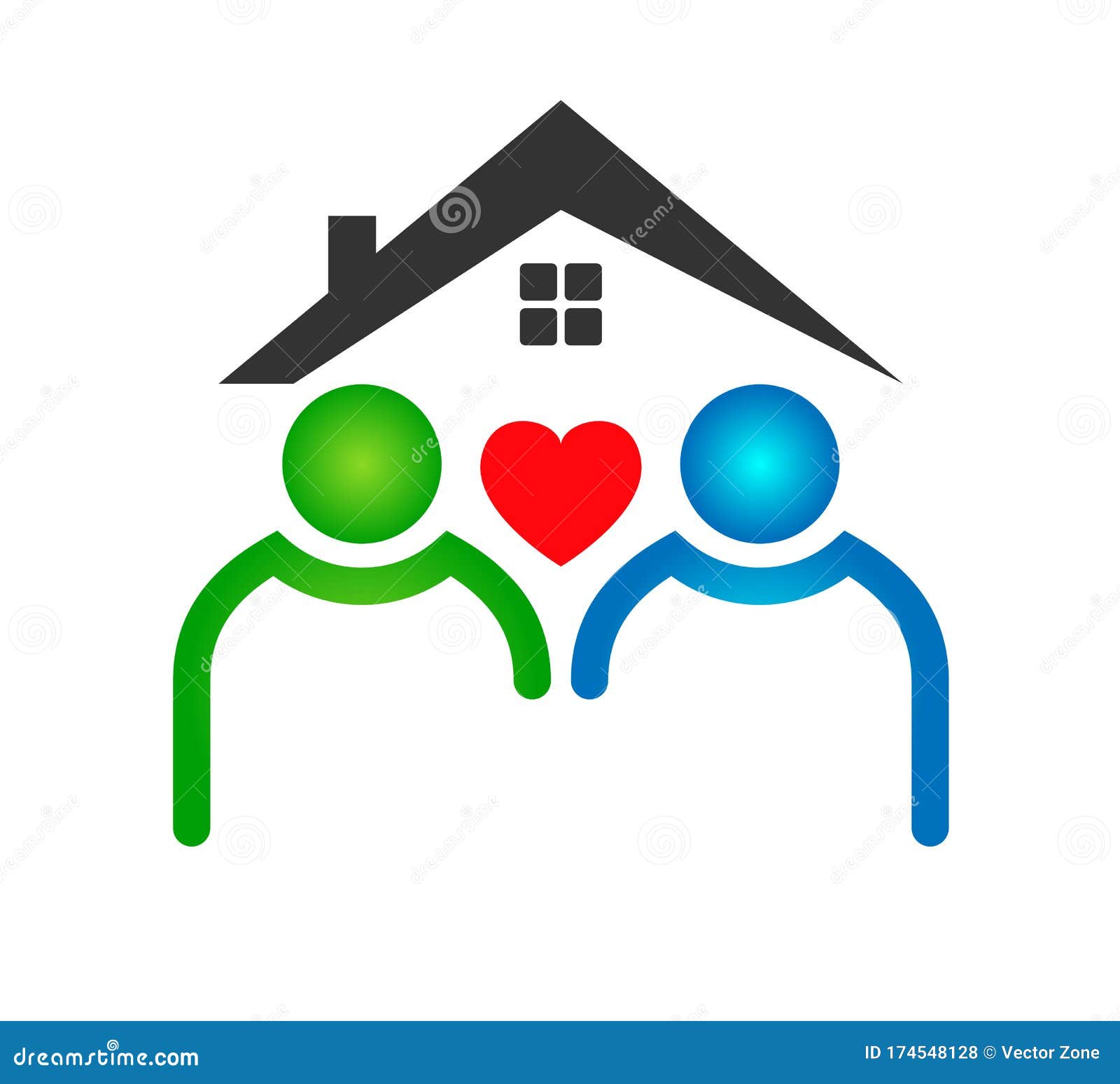 Two People Home House Sign with a Hart Shape Logo Linked. People Team Logo Vector Stock Vector Illustration of female, line: 174548128