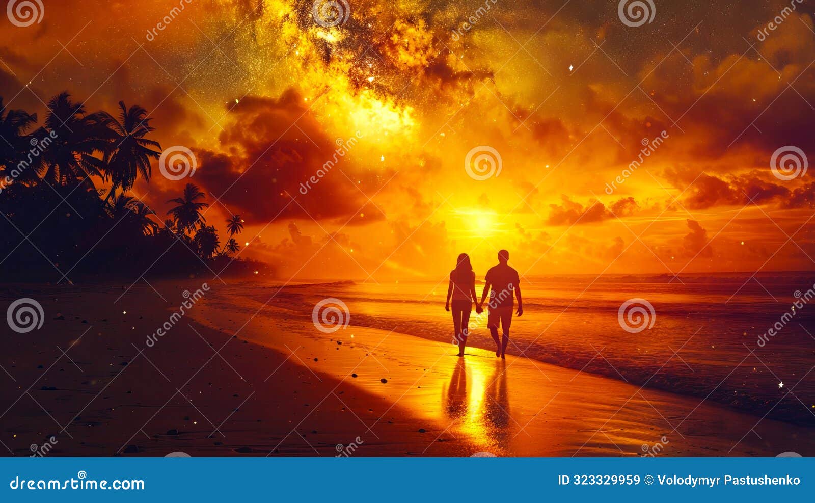 Two People Walking on the Beach at Sunset Stock Image - Image of heat,  outdoor: 323329959, image size:1600x987