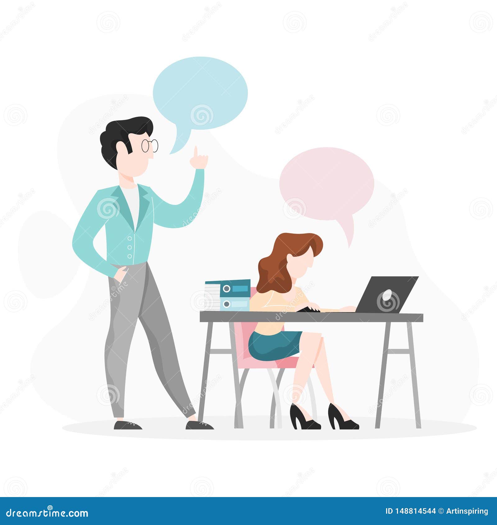 Two Person Talking on the Office. Woman Sitting Stock Vector - Illustration  of chat, coffee: 148814544