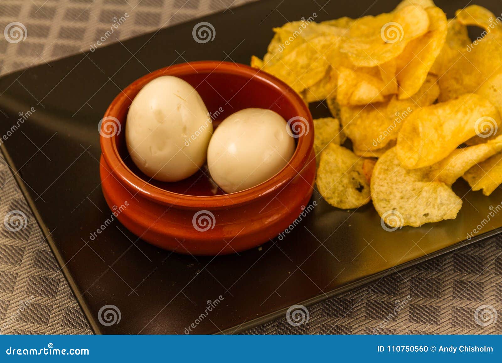 Two Pickled Eggs with Crisps or Chips Stock Photo Image of snack
