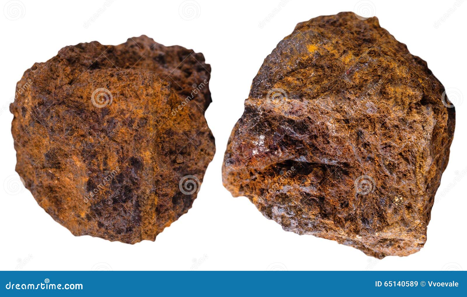two pieces brown limonite (bog iron ore) mineral
