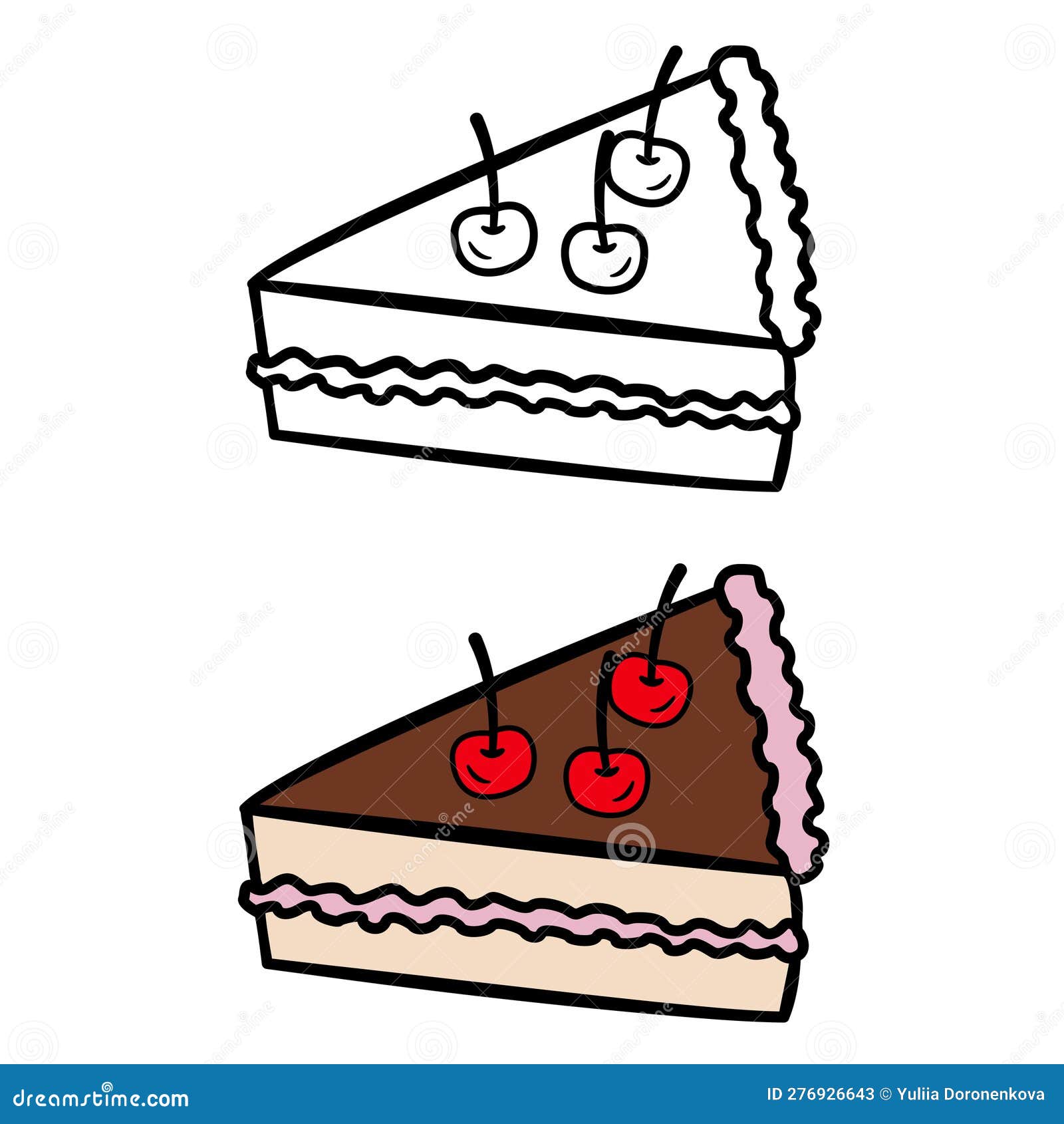Two Pieces of Chocolate Cherry Cake Stock Vector - Illustration of ...