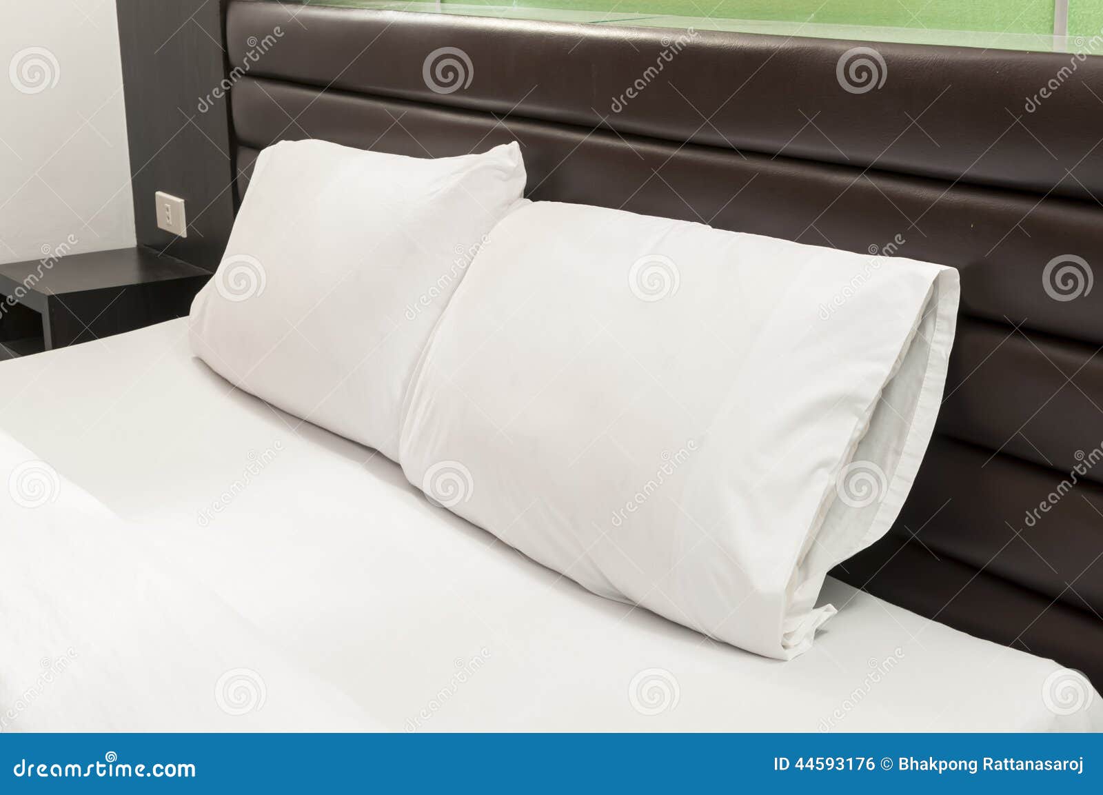 Two pillows on bed stock photo. Image of light, room 44593176
