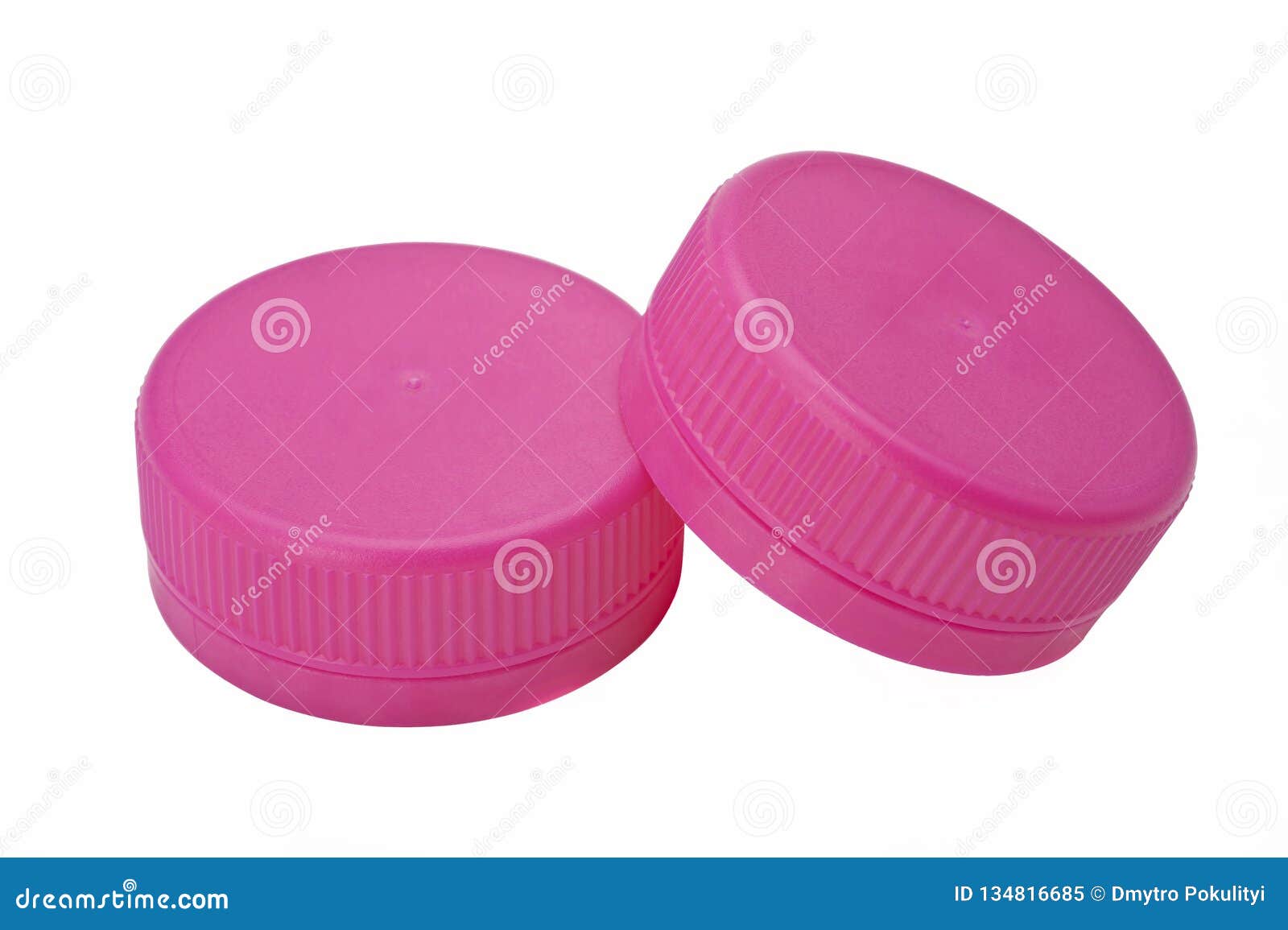Two Pink Plastic Bottle Caps Isolated on White Background Stock Image