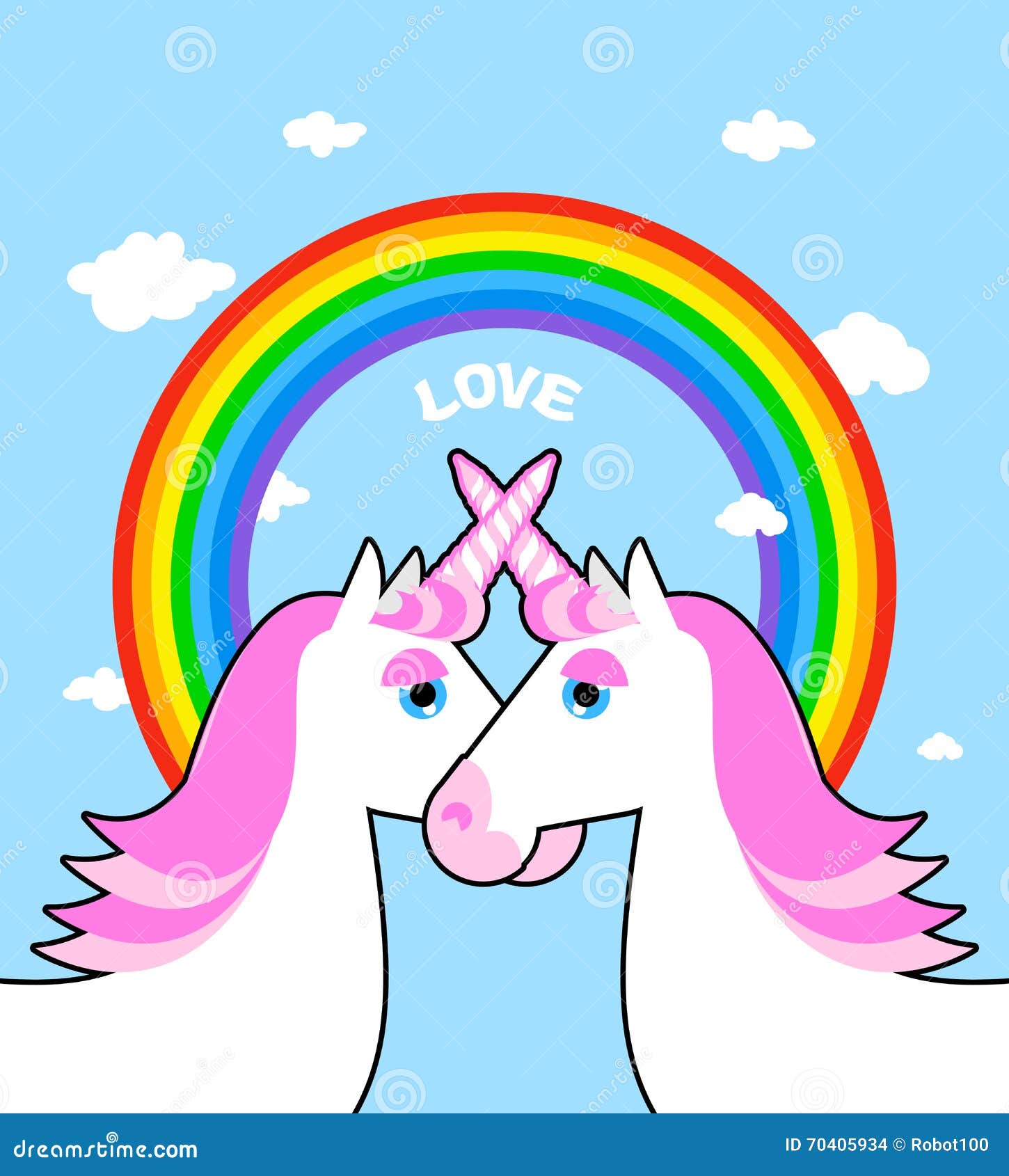 two pink unicorn rainbow love symbol lgbt community fan fantastic animal homosexual blue sky white clouds 70405934