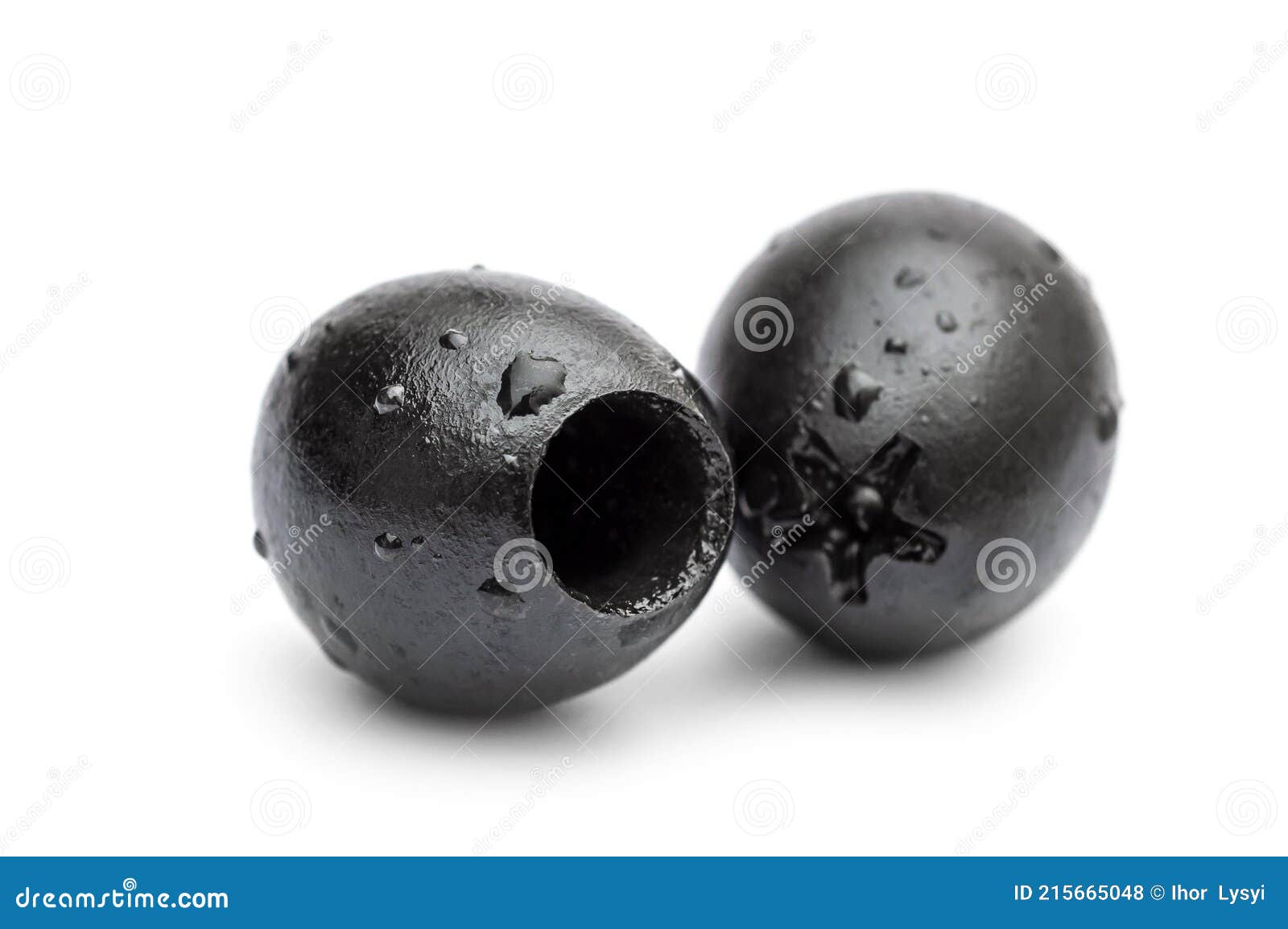 Two Pitted Black Olives on a White Background Stock Photo Image of