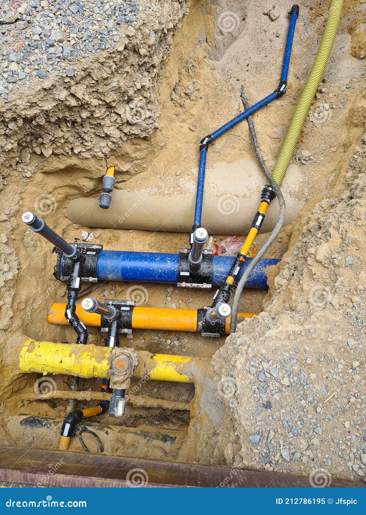 Two Plastic Pipes in a Sand Ditch Stock Image Image of communication