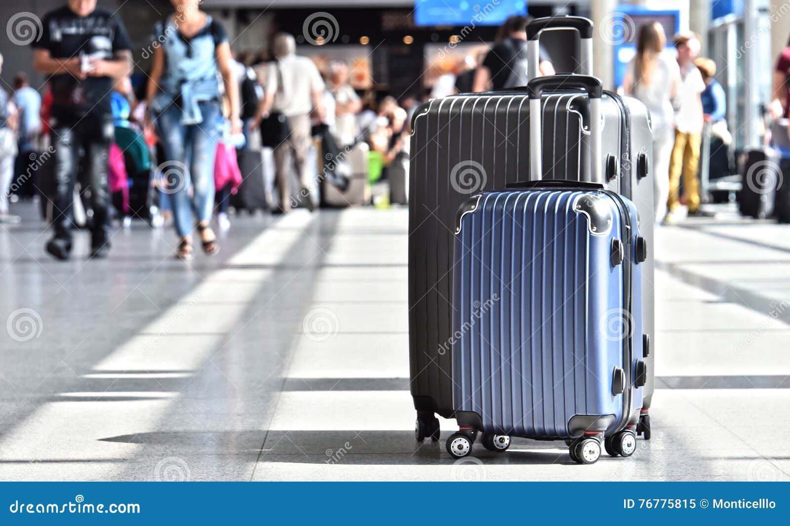 Two Plastic Travel Suitcases in the Airport Hall Stock Image Image of