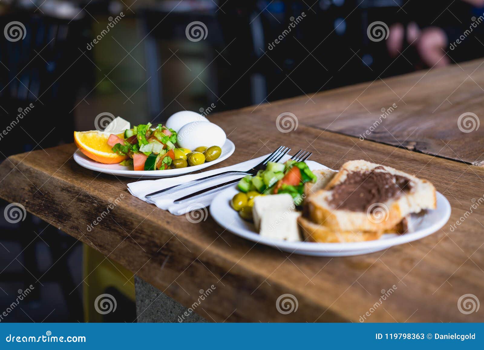 Two Plates at a Rustic Breakfast Bar Stock Image Image of fresh